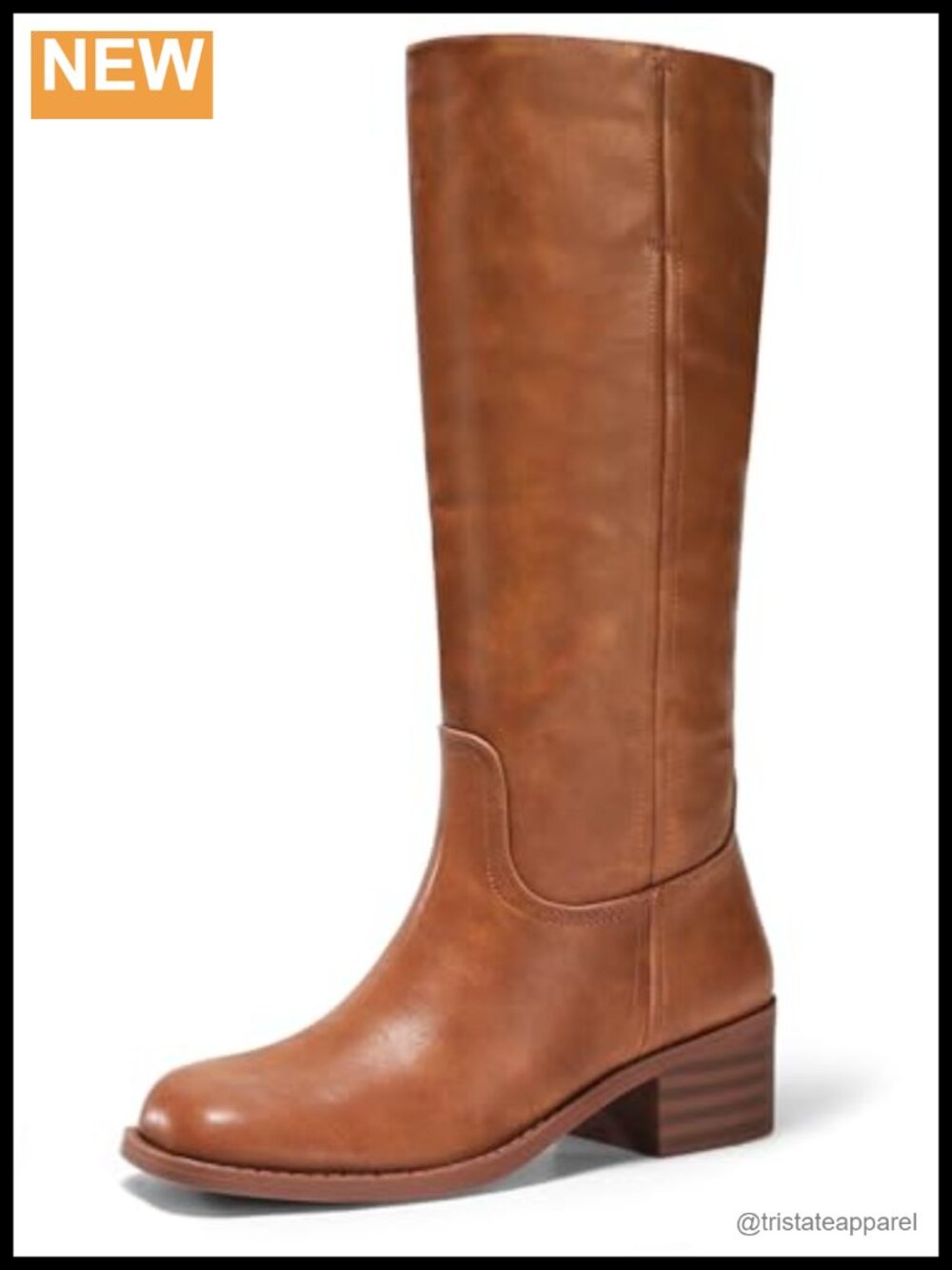 Knee High Boots Women Square Toe Chunky Block Heel Pull On Faux Leather